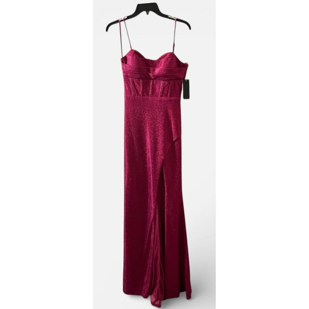 Prom Dress Juniors' Glitter Drape Front‎ Lace-up Back Gown Magenta Pink Size 1/2